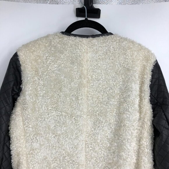 Vince Camuto cream & black shearling faux leather trench coat size  S - Picture 14 of 16